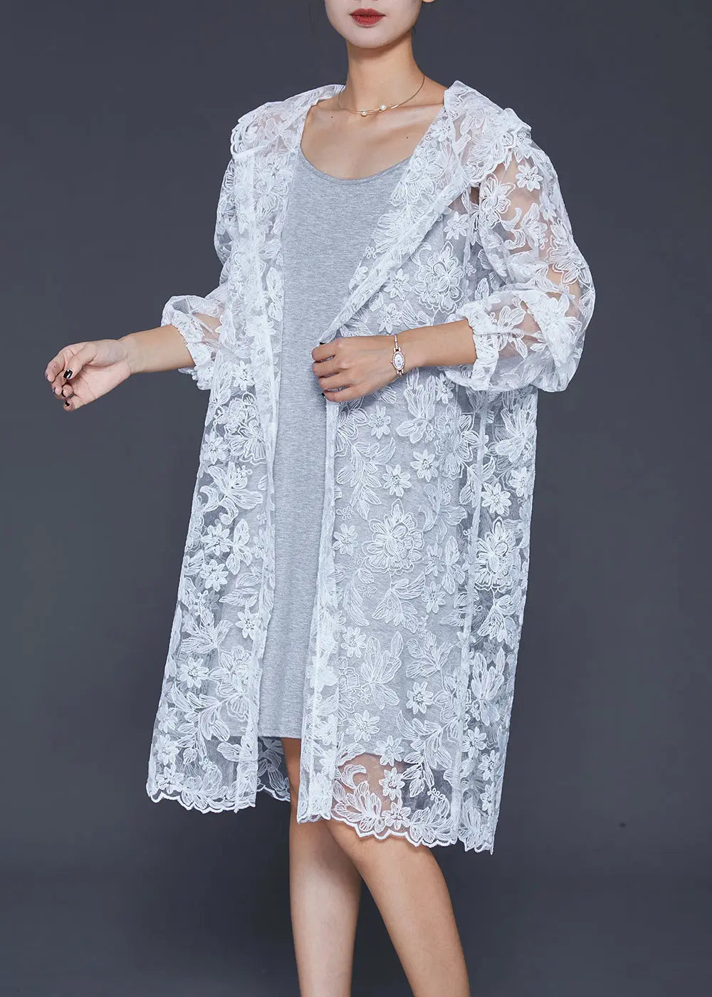 Italian White Embroideried Hollow Out Lace UPF 50+ Cardigan Summer Ada Fashion