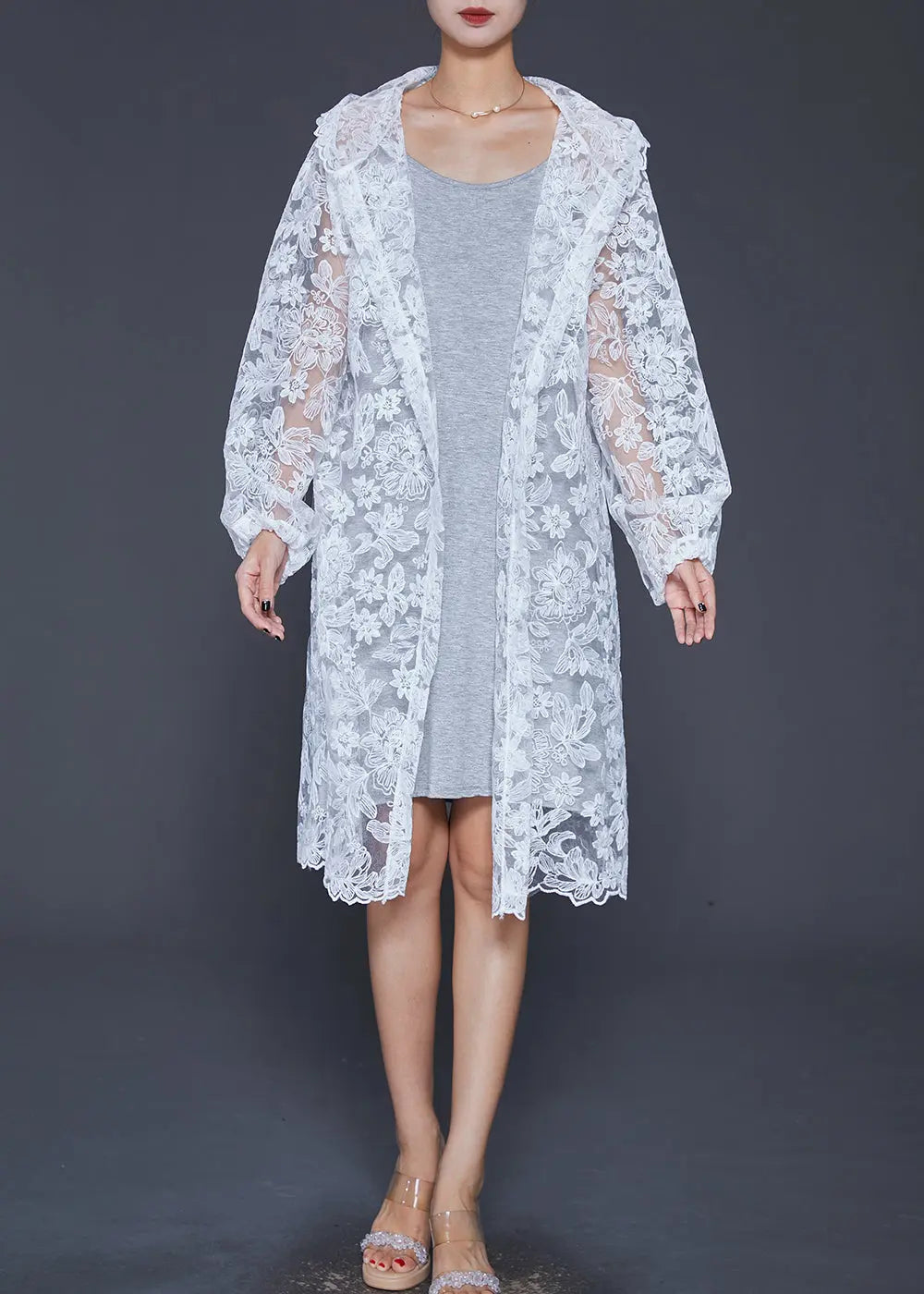 Italian White Embroideried Hollow Out Lace UPF 50+ Cardigan Summer Ada Fashion