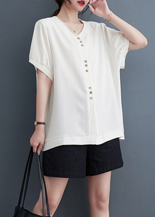 Italian White V Neck Solid T Shirt Short Sleeve LY4004 - fabuloryshop