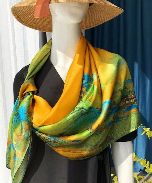 Italian Yellow Print Comfy Versatile Silk Scarf Ada Fashion