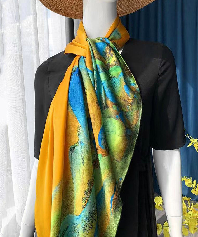 Italian Yellow Print Comfy Versatile Silk Scarf Ada Fashion