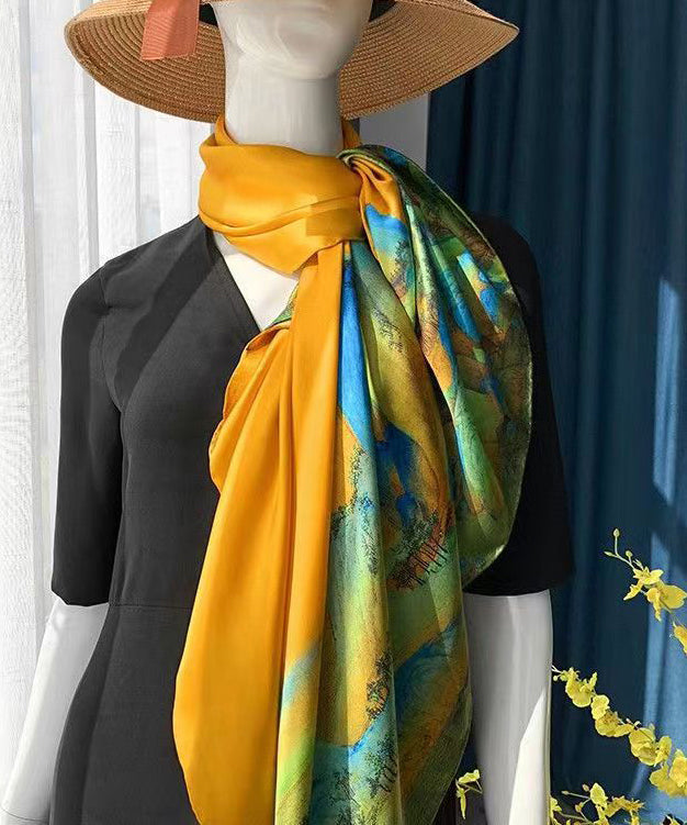 Italian Yellow Print Comfy Versatile Silk Scarf Ada Fashion