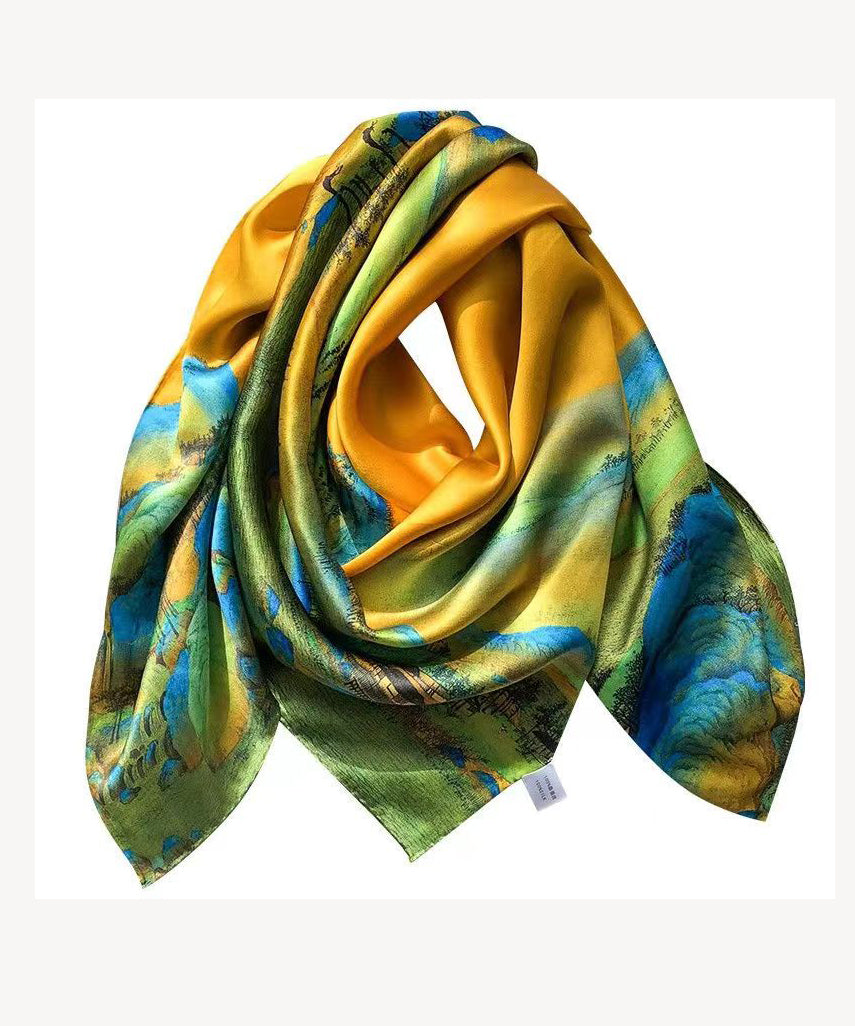 Italian Yellow Print Comfy Versatile Silk Scarf Ada Fashion