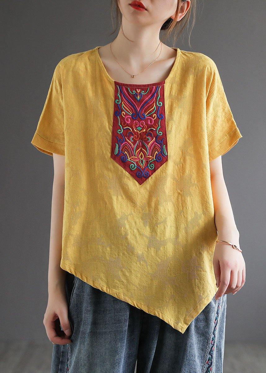 Yellow Retro Embroideried Summer Tops - fabuloryshop