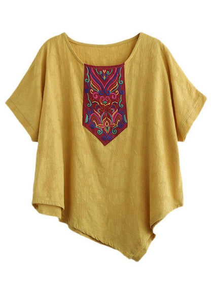 Yellow Retro Embroideried Summer Tops - fabuloryshop