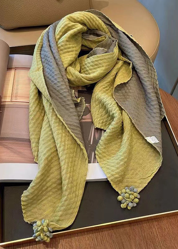 Italian Yellow Tasseled Patchwork Cozy Cotton Scarf Ada Fashion