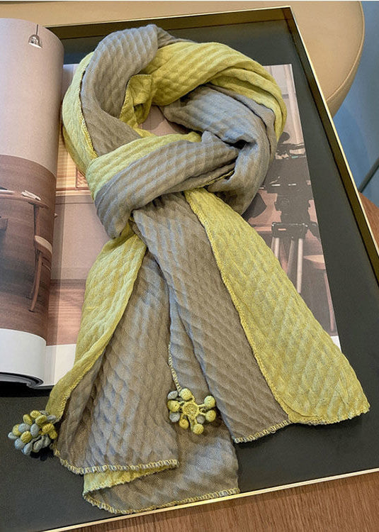 Italian Yellow Tasseled Patchwork Cozy Cotton Scarf Ada Fashion