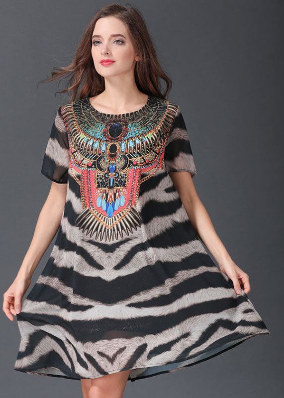 Italian Zebra Pattern O Neck Patchwork Chiffon Mid Dresses Summer LY6488 - fabuloryshop