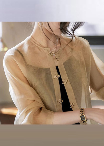 Jacquard Apricot O-Neck Patchwork Silk UPF 50+ Coats Long Sleeve Ada Fashion