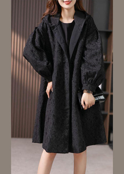 Jacquard Black Button Hooded Long Coats Jacket LY1741 - fabuloryshop