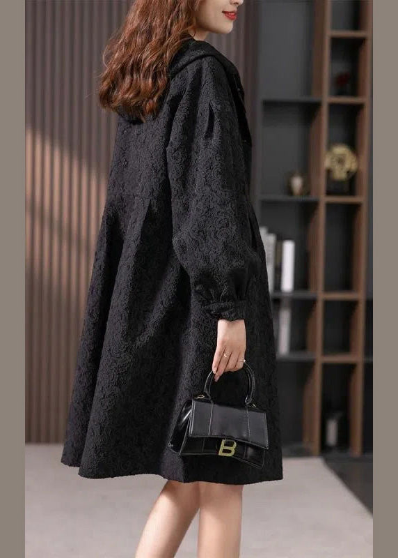 Jacquard Black Button Hooded Long Coats Jacket LY1741 - fabuloryshop