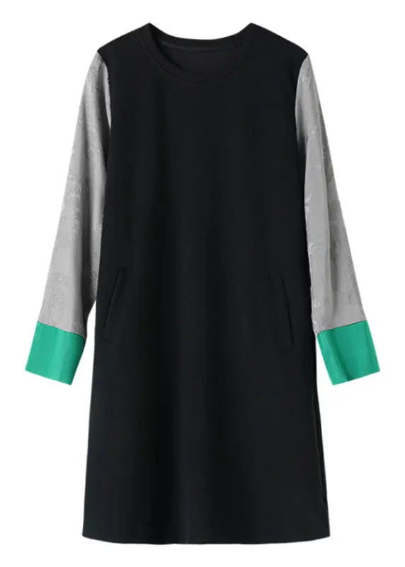 Jacquard Black O-Neck Tulle Patchwork Maxi Dresses Fall Ada Fashion