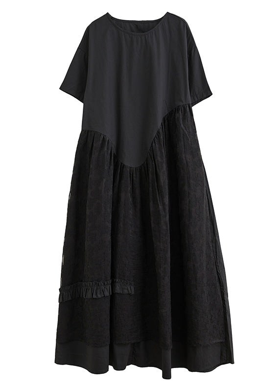 Jacquard Black Patchwork Wrinkled Maxi Dresses Summer LY0644