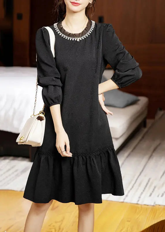 Jacquard Black Pearl Patchwork Cotton Mid Dress Fall Ada Fashion