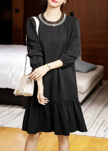 Jacquard Black Pearl Patchwork Cotton Mid Dress Fall Ada Fashion