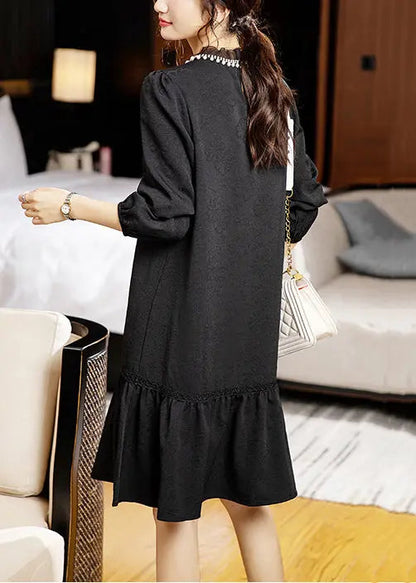 Jacquard Black Pearl Patchwork Cotton Mid Dress Fall Ada Fashion