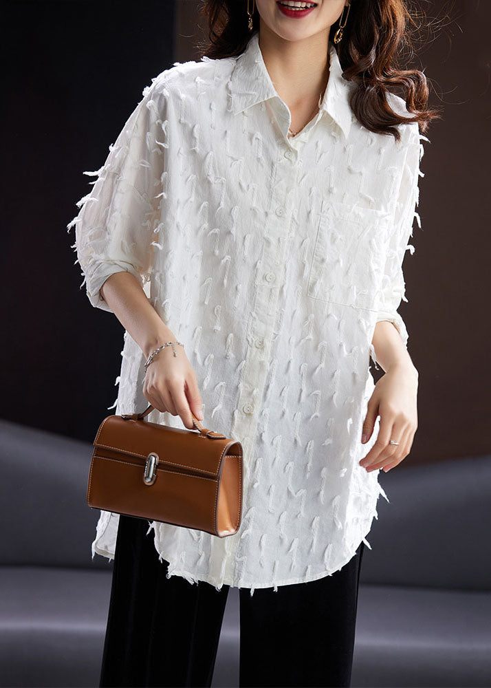 Jacquard Black Tassel Side Open Button Shirt Long Sleeve Ada Fashion