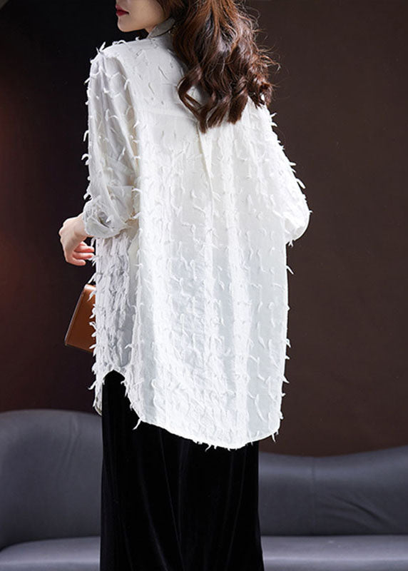 Jacquard Black Tassel Side Open Button Shirt Long Sleeve Ada Fashion