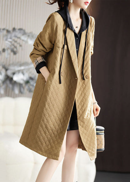 Jacquard Camel Notched Button Long Coat Long Sleeve Ada Fashion