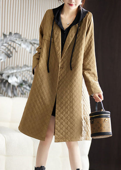 Jacquard Camel Notched Button Long Coat Long Sleeve Ada Fashion