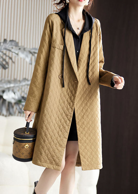 Jacquard Camel Notched Button Long Coat Long Sleeve Ada Fashion