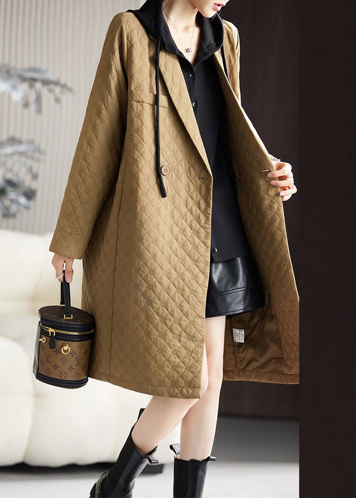 Jacquard Camel Notched Button Long Coat Long Sleeve Ada Fashion