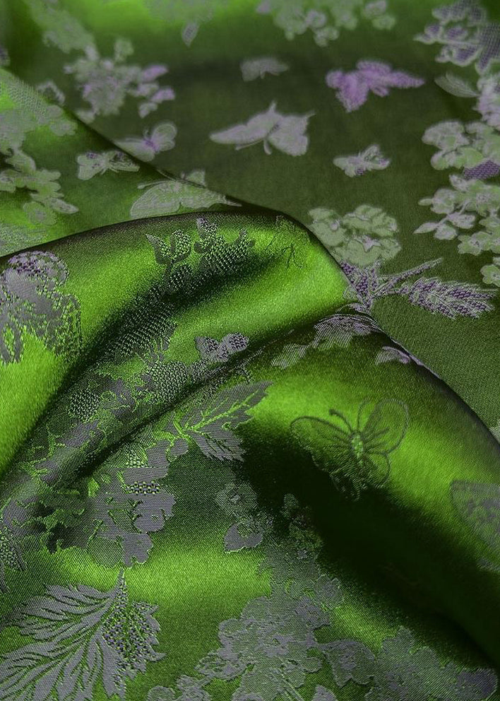 Jacquard Green Tasseled Button Patchwork Silk Shirts Fall Ada Fashion