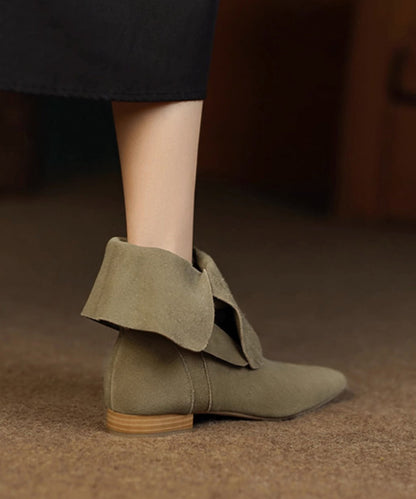 Khaki Boots Splicing Pointed Toe