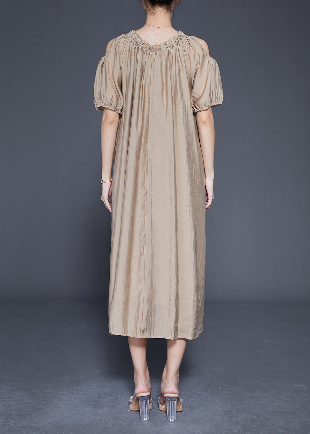 Khaki Cold Shoulder Silk Party Dress Oversized Summer LY1840 - fabuloryshop