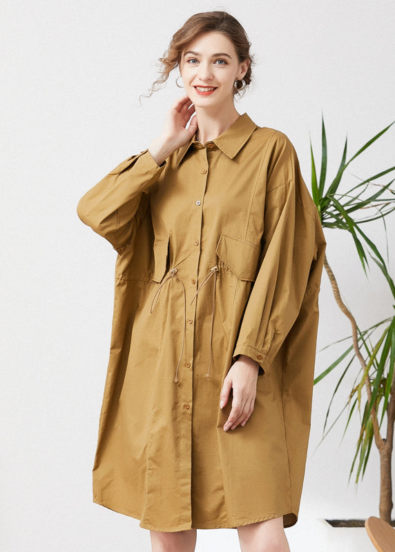 Khaki Cotton Loose Trench Peter Pan Collar Drawstring Spring LY0330 - fabuloryshop