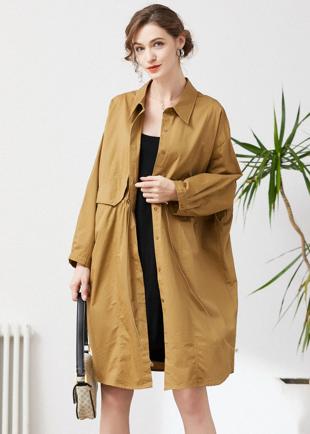 Khaki Cotton Loose Trench Peter Pan Collar Drawstring Spring LY0330 - fabuloryshop