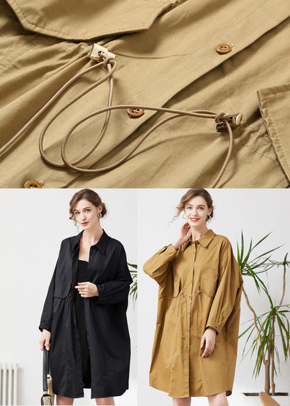 Khaki Cotton Loose Trench Peter Pan Collar Drawstring Spring LY0330 - fabuloryshop