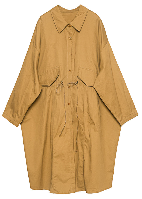 Khaki Cotton Loose Trench Peter Pan Collar Drawstring Spring LY0330 - fabuloryshop