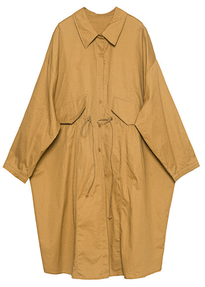 Khaki Cotton Loose Trench Peter Pan Collar Drawstring Spring LY0330 - fabuloryshop