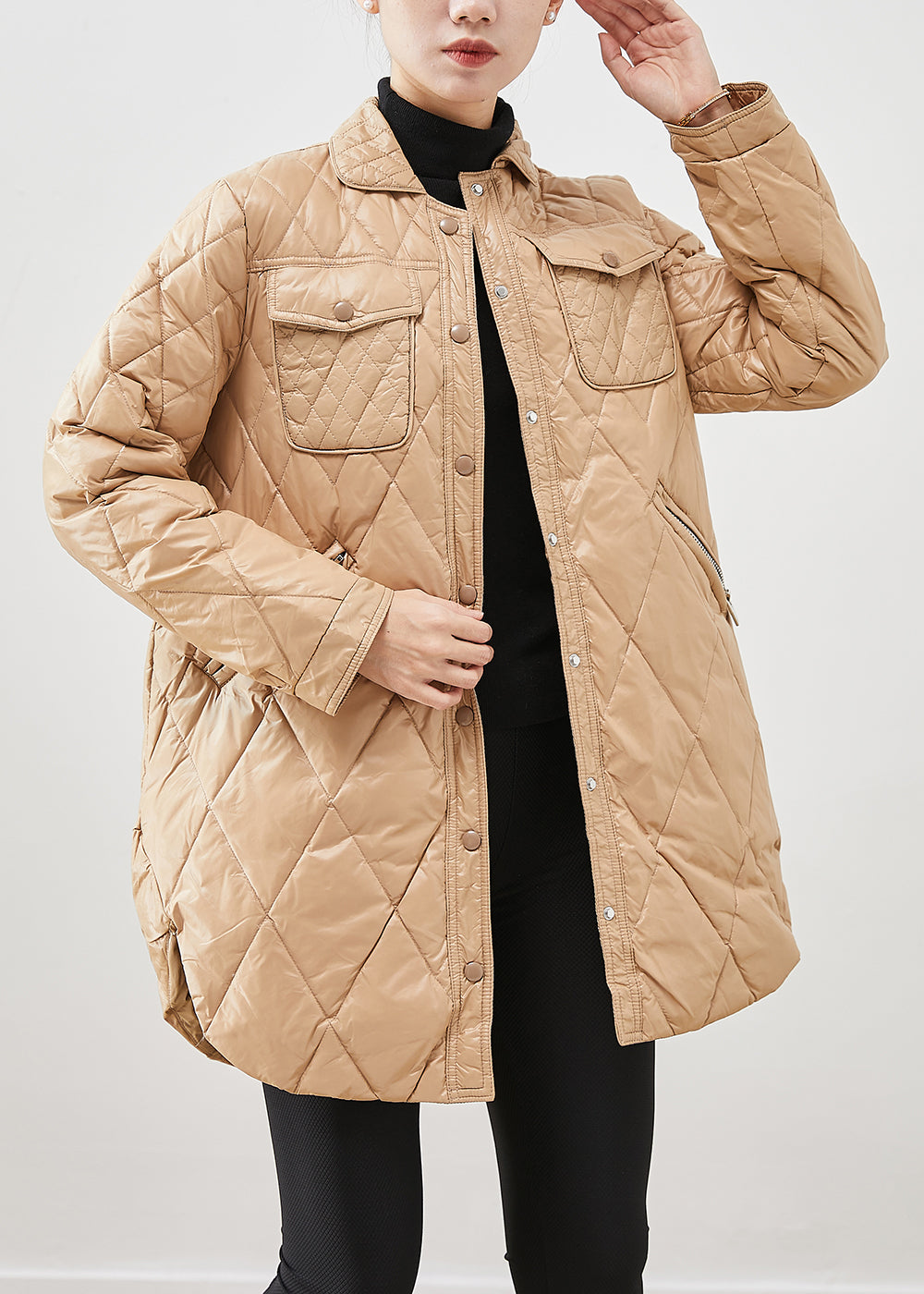 Khaki Duck Down Canada Goose Jacket Peter Pan Collar Winter Ada Fashion