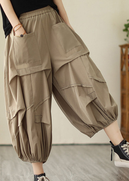 Khaki Elastic Waist Cozy Wide Leg Pants LY2997 - fabuloryshop