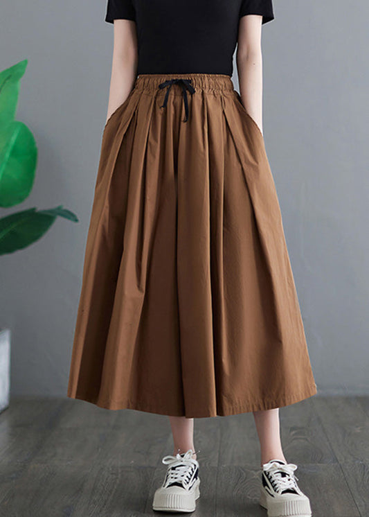 Khaki Elastic Waist Solid Wide Leg Pants LY4949 - fabuloryshop