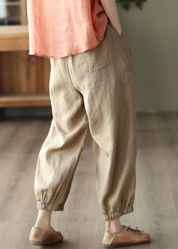 Khaki Hollow Out Patchwork Linen Harem Pants Summer LY0212 - fabuloryshop