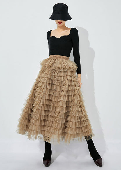 Khaki Layered Tulle A Line Skirt Exra Large Hem Summer LY0842 - fabuloryshop