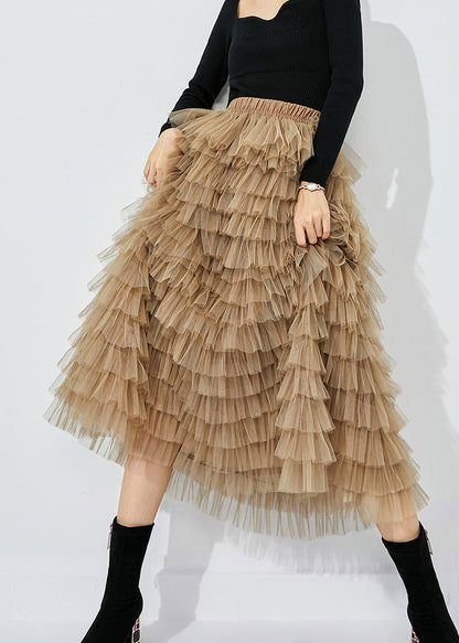 Khaki Layered Tulle A Line Skirt Exra Large Hem Summer LY0842 - fabuloryshop