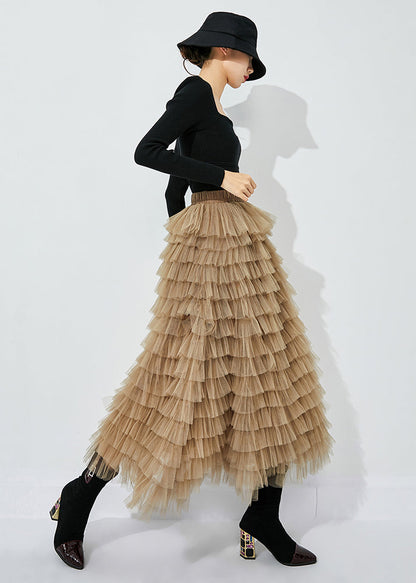 Khaki Layered Tulle A Line Skirt Exra Large Hem Summer LY0842 - fabuloryshop