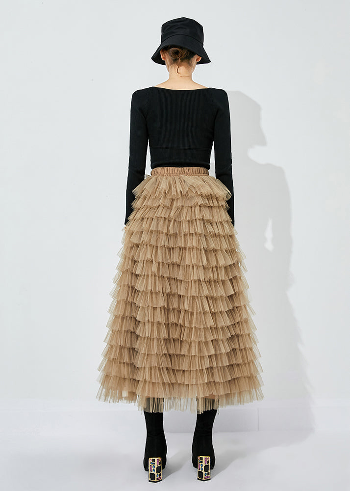Khaki Layered Tulle A Line Skirt Exra Large Hem Summer LY0842 - fabuloryshop