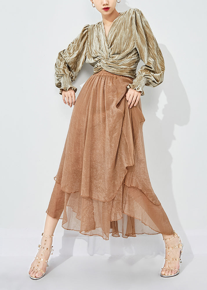 Khaki Layered Tulle A Line Skirts Exra Large Hem Oversized Summer LY0849 - fabuloryshop