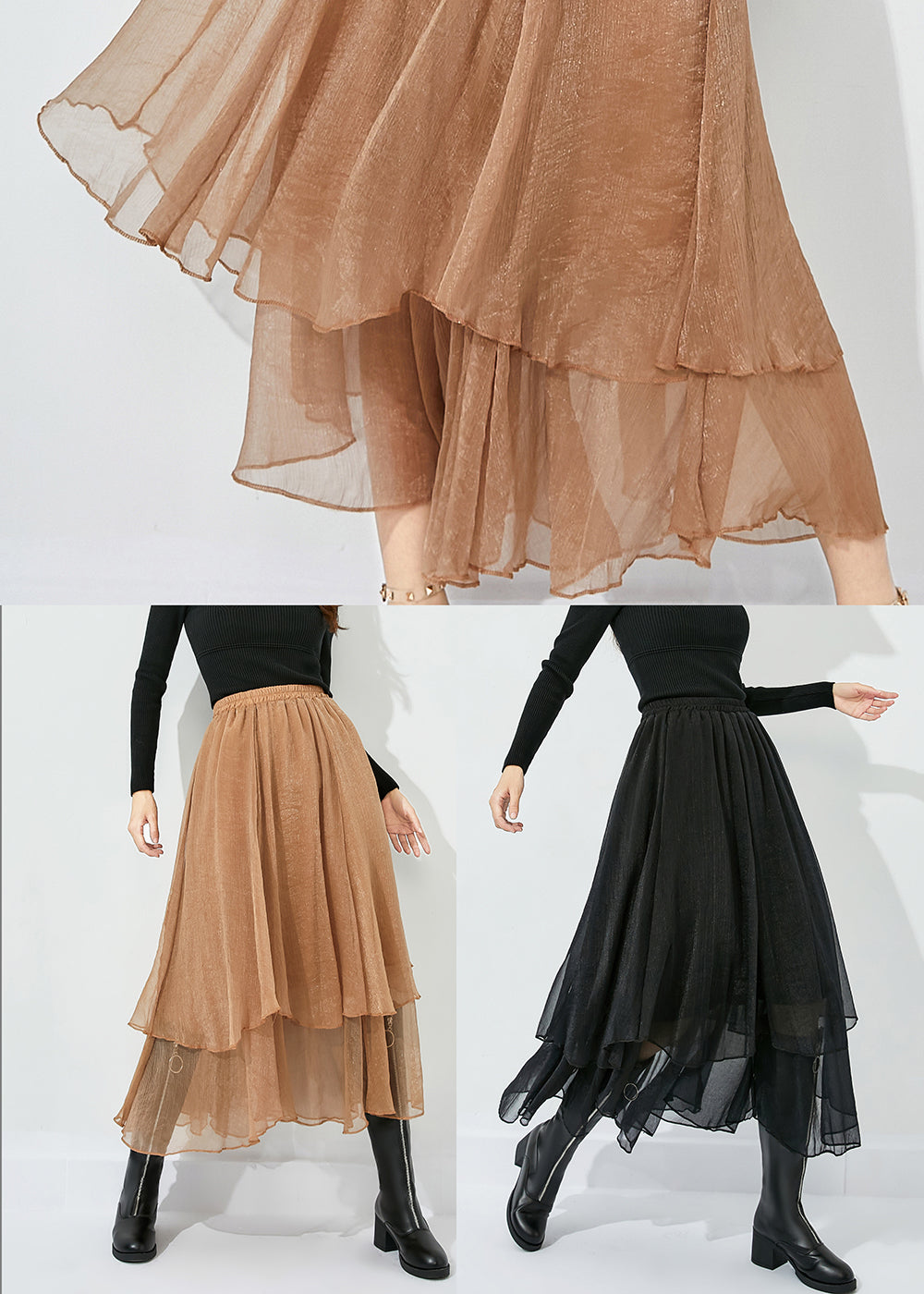 Khaki Layered Tulle A Line Skirts Exra Large Hem Oversized Summer LY0849 - fabuloryshop