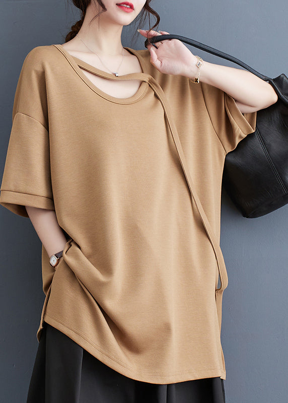 Khaki Original Design Cotton Tanks Oversized Side Open Summer LY4937 - fabuloryshop