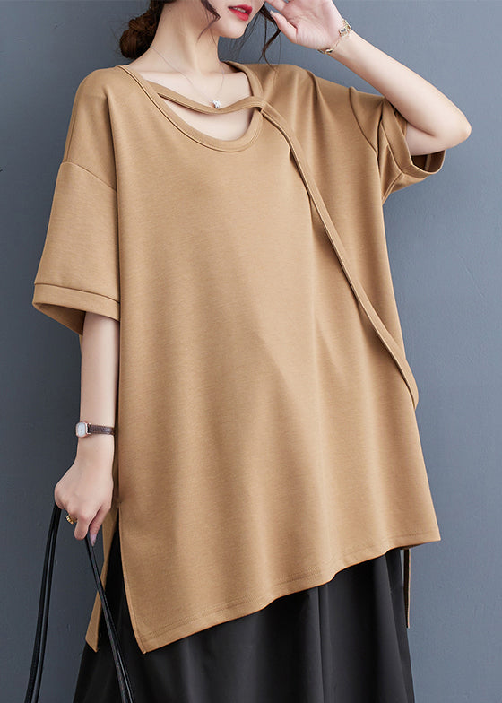Khaki Original Design Cotton Tanks Oversized Side Open Summer LY4937 - fabuloryshop