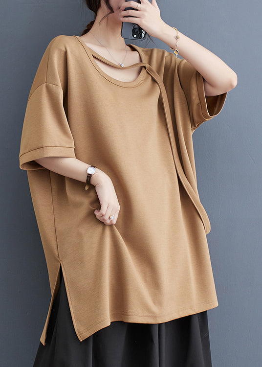 Khaki Original Design Cotton Tanks Oversized Side Open Summer LY4937 - fabuloryshop