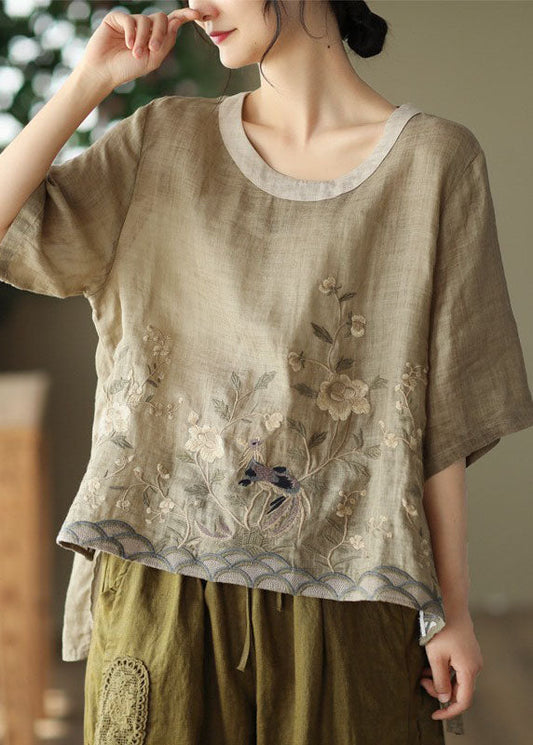 Khaki Patchwork Linen Tanks Oversized Low High Design Linen Summer TG1045 - fabuloryshop