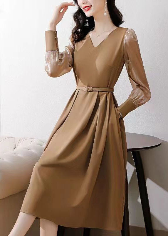 Khaki Patchwork Spandex A Line Dresses Cinched Spring LC0072 - fabuloryshop