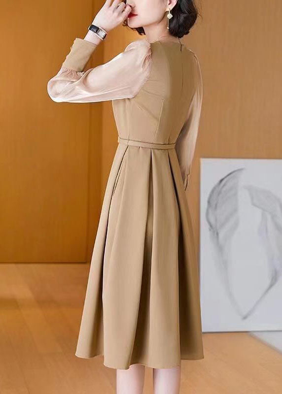 Khaki Patchwork Spandex A Line Dresses Cinched Spring LC0072 - fabuloryshop